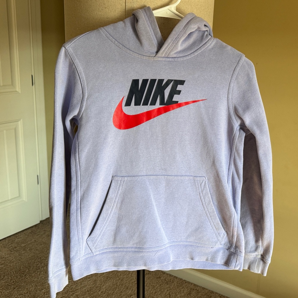 Nike Light Gray Hoodie with Red Swoosh